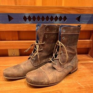 John Fluevog BBC Radio Brown Lace Up Boots - Blue Lining
